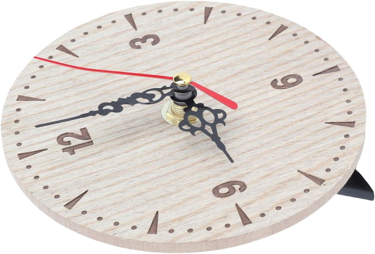 Vintage Ronde Houten Analoge Wand- en Tafelkleur voor Woonkamer, Slaapkamer en Kantoor - Stijlvolle Decoratie en Stille Klok met een Diameter van 12 cm
