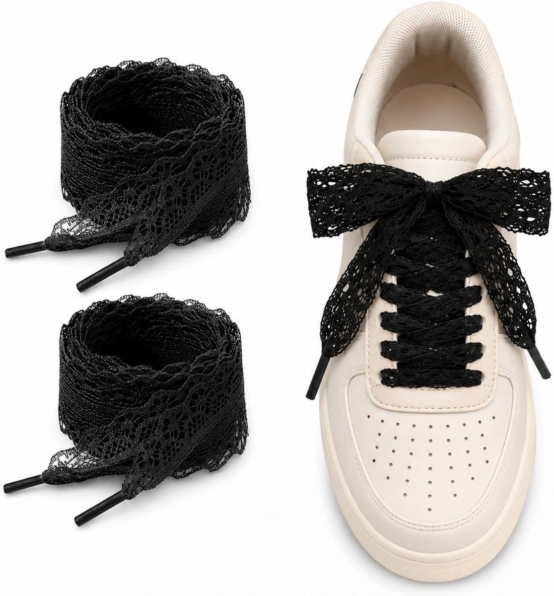 2 paar veters, damesveters, geschikt voor sneakers, linnen schoenen, laarzen, skateschoenen, witte sneakers, alledaagse schoenaccessoires, 120 cm, zwart.