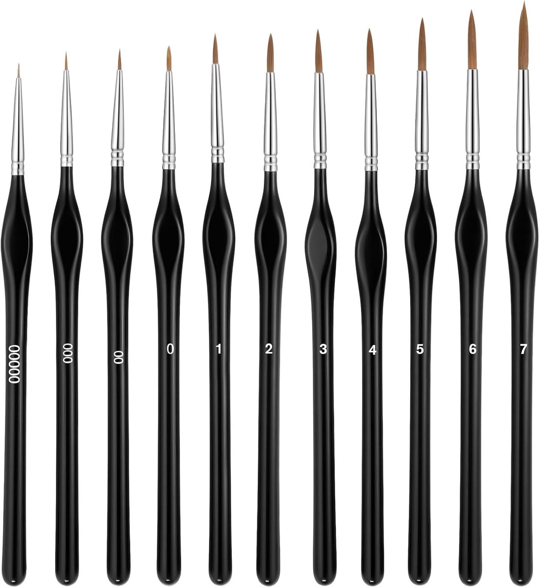 11 stuks fijne penselen voor precisiewerk, modelbouw, penselen met houten handvat en nylon borstelharen, precisiepunt voor acryl, aquarel en olieverfschilderij, zwart