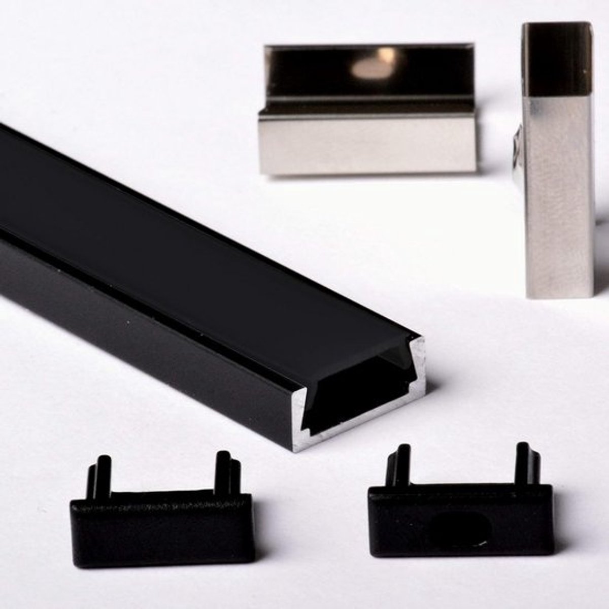 Aluminium profiel - voor LED-strips - met afdekking - 2 m - zwart geanodiseerd