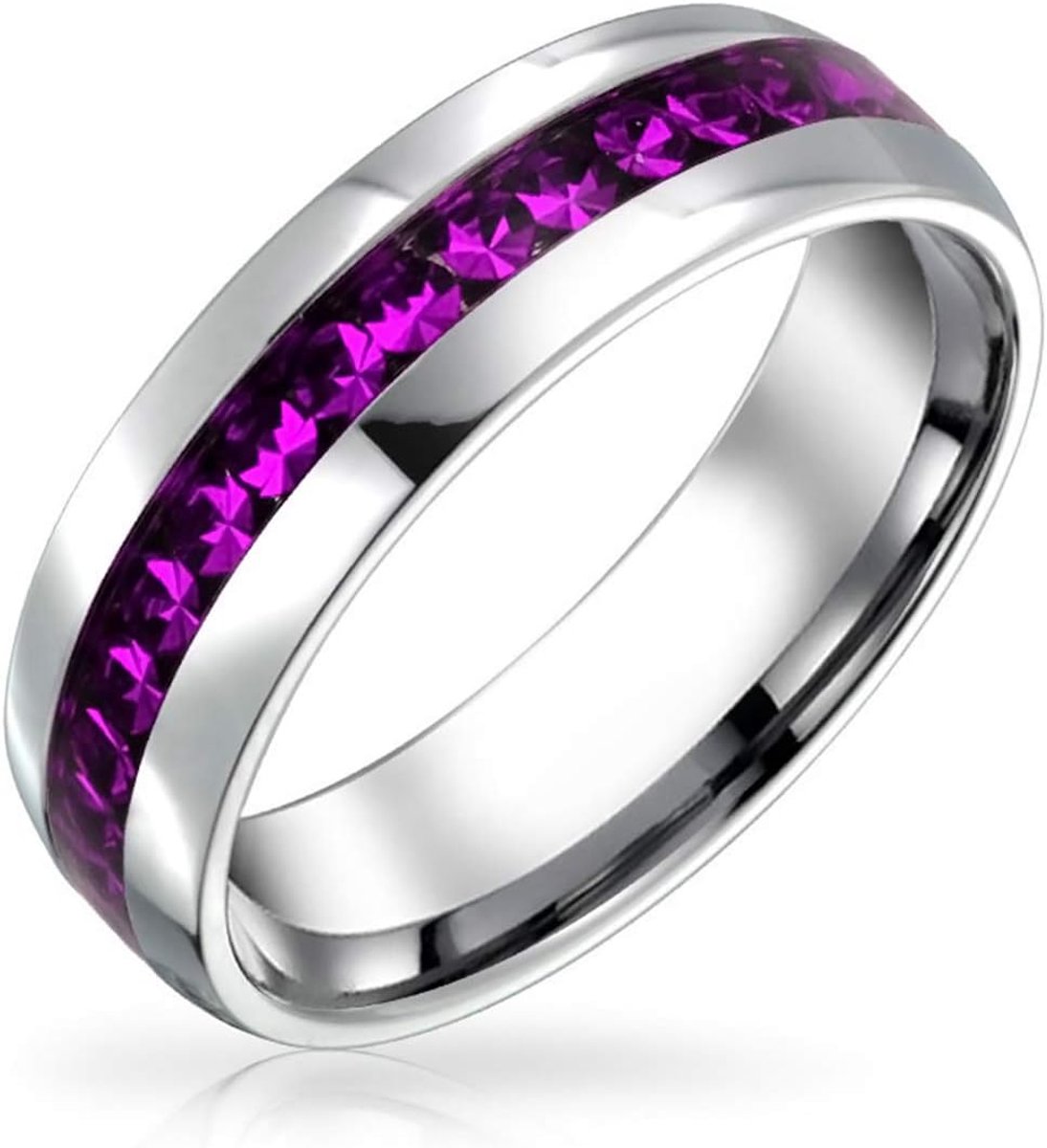 Jewelry Pas Kanaal Set Crystal Eternity Band Ring Unisex Zilver Getinte Rvs Geboortesteen Maand Kleuren 6mm Maten 5-12