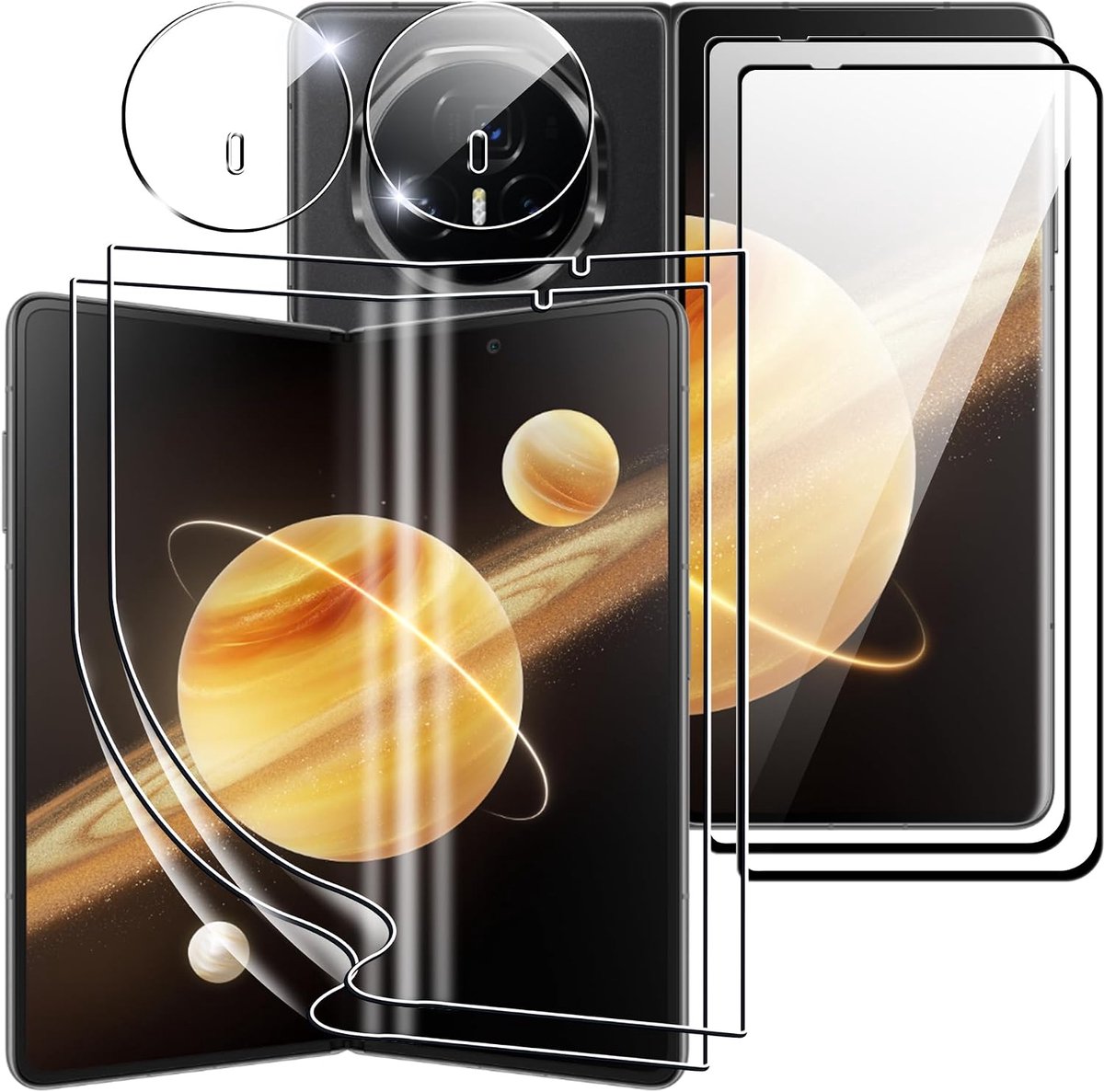 Displaybeschermfolie voor Honor Magic V3 2 + 2 stuks, zachte bescherming en gehard glas, buitenscherm en camera van gehard glas, zonder luchtbellen, HD, krasbestendig