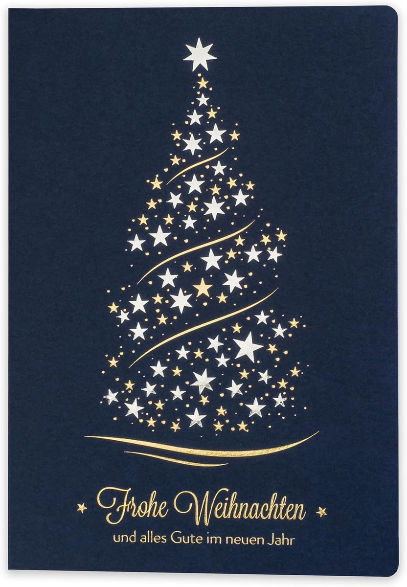 Kerstkaarten – set van 10 identieke kaarten, 120 x 170 mm, vergulde en gedrukte kerstmotieven – gemaakt van sierpapier met inzetstukken en enveloppen