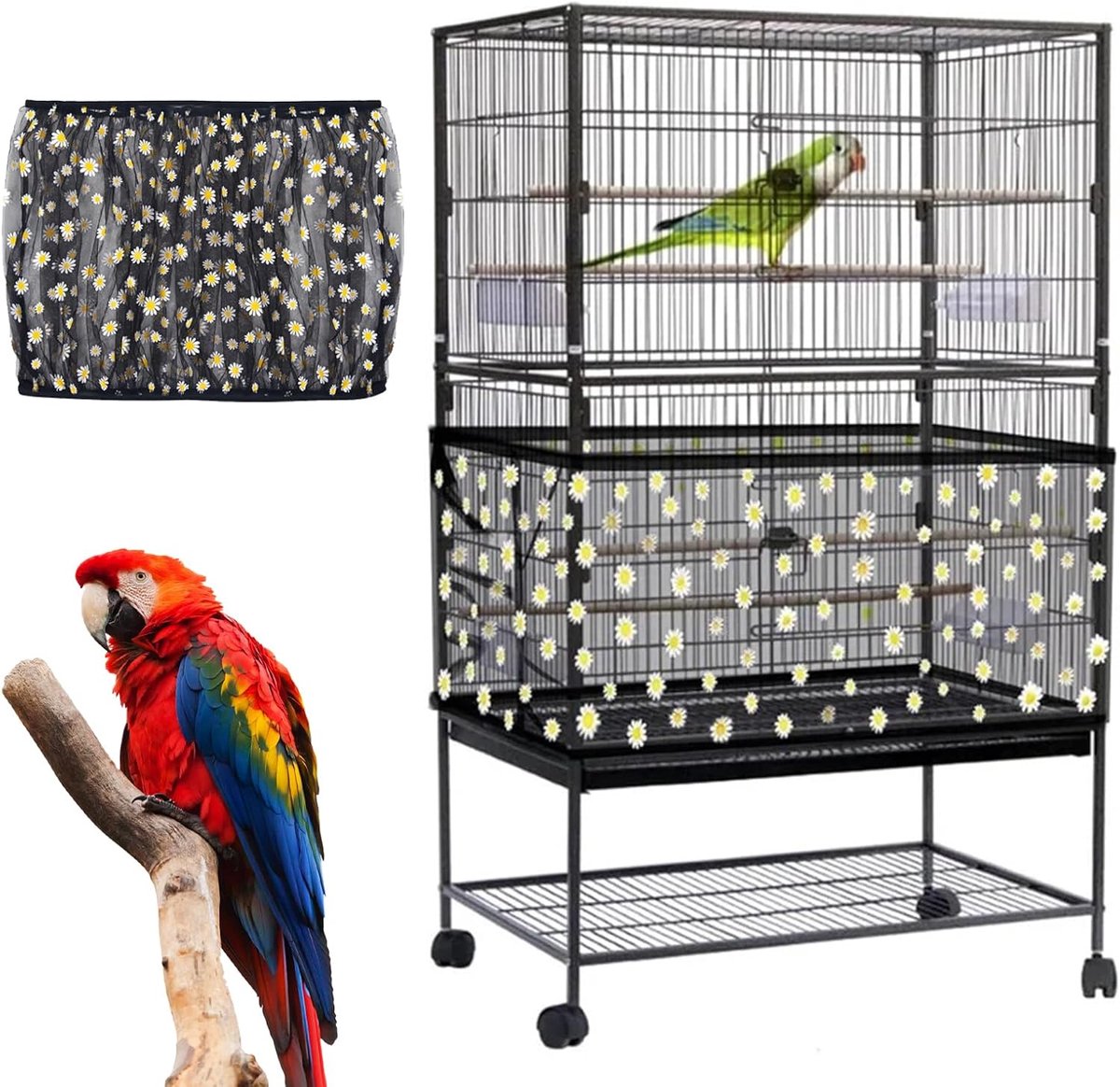 Net voor papegaaienkooi, net 14 × 7 × 0,5 cm, sluiting met trekkoord, goede lichtdoorlatendheid, herbruikbaar, verkrijgbaar in verschillende maten, voor vogels en kleine dieren