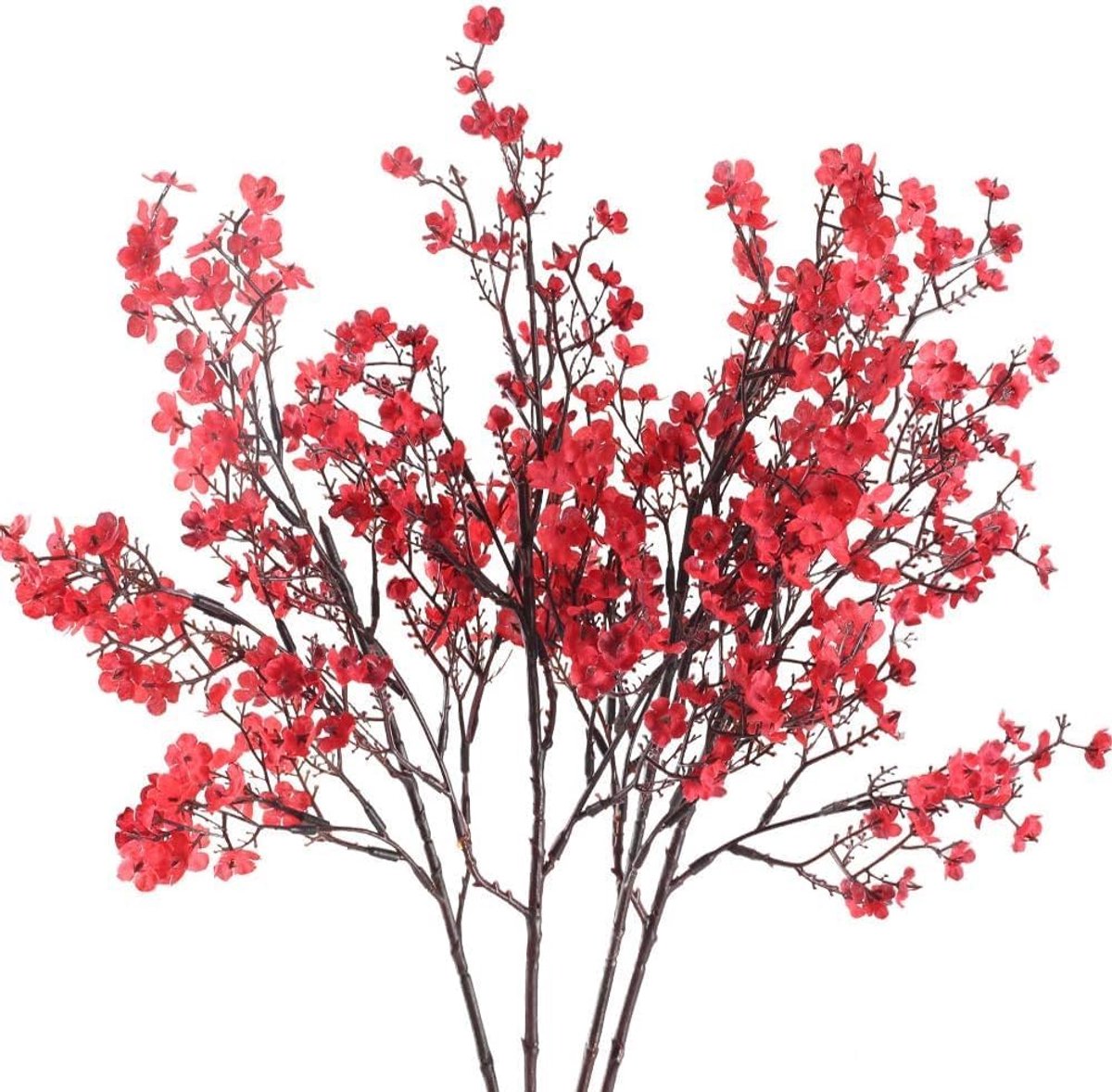 Kunstbloemen voor binnen, boeket, kunstgypsophila, zijden bloemen, rood, boeket, kunstbloemen voor decoratie, Kerstmis, huis, woonkamer, balkon, bruiloft, feest