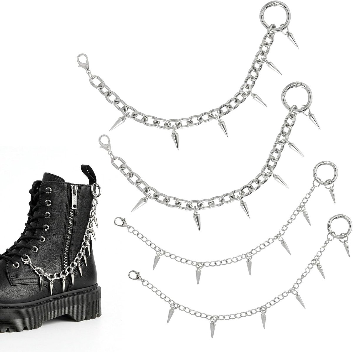 Bedels, schoensieraad, schoenhangers, schoenkettingen, metalen klinknagels, veterhanger, punk-stijl, laarskettingen voor sneakers, laarzen, gymschoenen, vrijetijdsschoenen