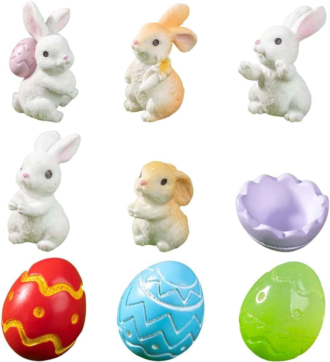 9 miniatuur-hazenfiguren, decoratiefiguur haas van hars voor micro-landschap en taartdecoratie, dierfiguur voor feeëntuin