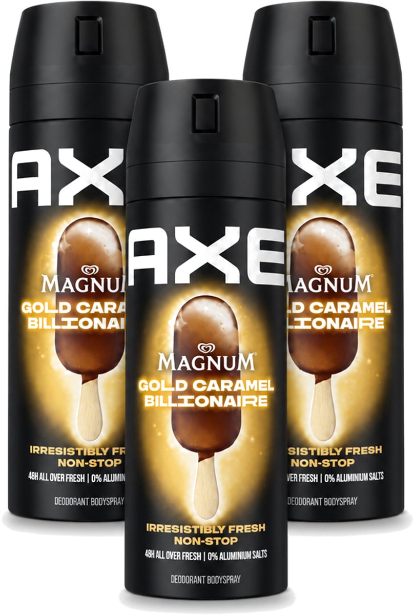 3 x Axe – Deodorant Bodyspray – Magnum Gold Caramel Billionaire – 150 ml - Voordeelverpakking - 3 stuks