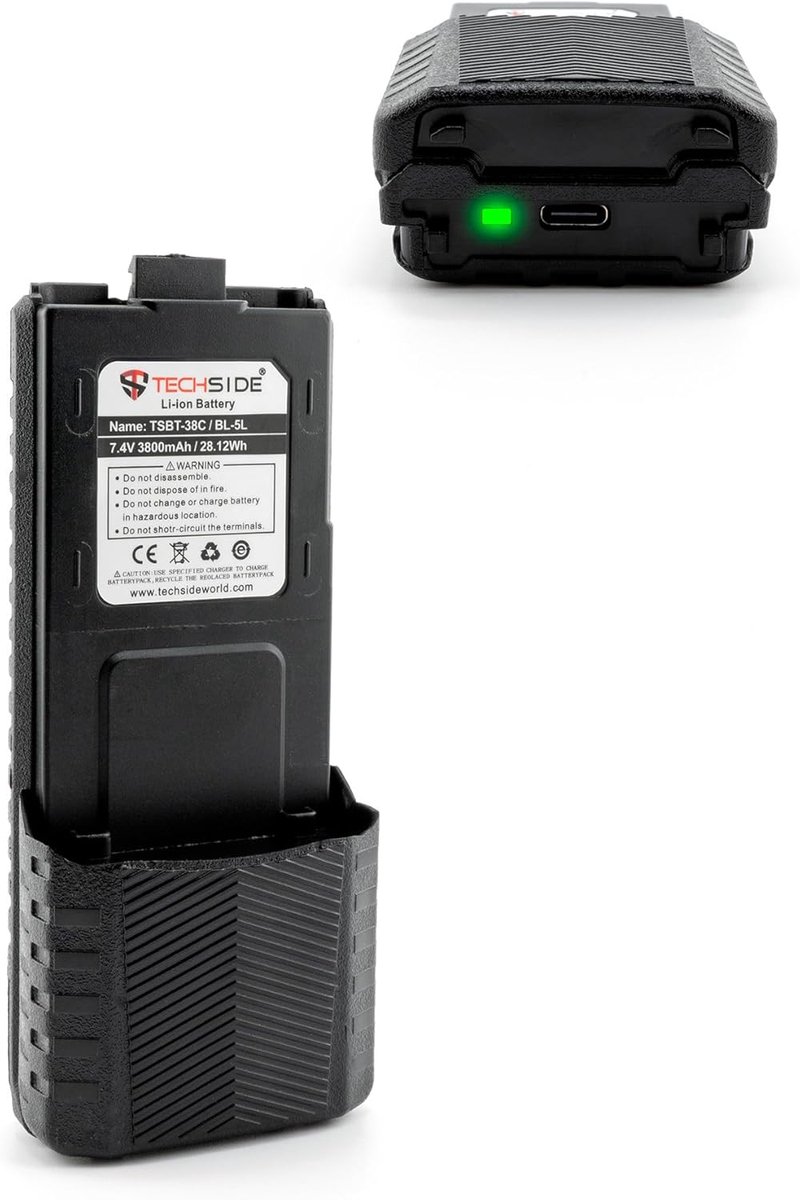 TechSide TSBT-38C Extended Battery 3800mAh Rechargeable USB C Compatible with TechSide TI-F8+ TS-T9+ UV-5R - ShopVlot
