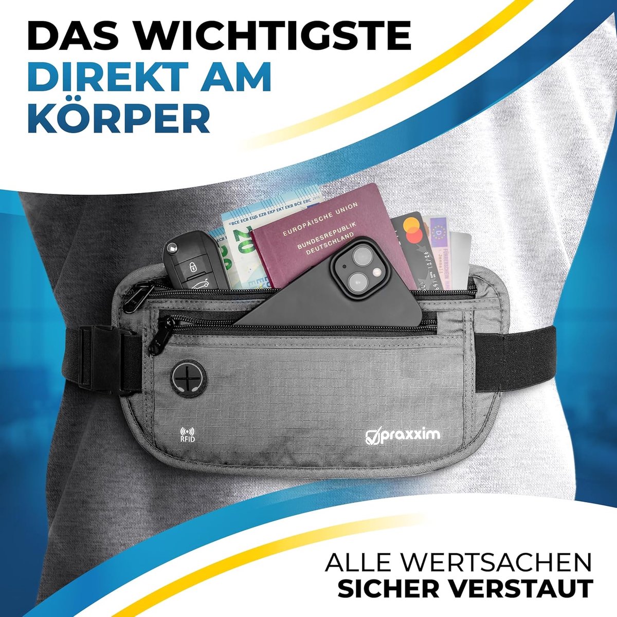 SnelShoppen - Anti-Diefstal Heuptas voor Reizen met RFID Bescherming, Extra Dunne Onder Kleding Heuptas, Ideaal voor Vakantie, Stad en Avontuur