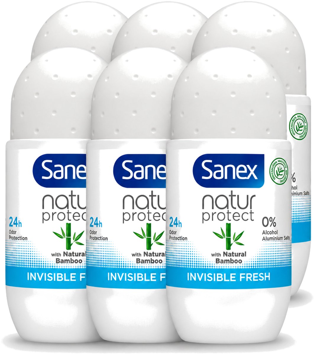 6 x Sanex – Deo Roll-on – Bamboo Invisible Fresh – 50 ml - Voordeelverpakking - 6 stuks
