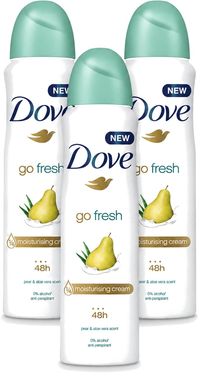 3 x Dove - Deodorant - Spray Go Fresh Pear & Aloe - Frisse en verzorgende geur - 250 ml - Voordeelverpakking - 3 stuks