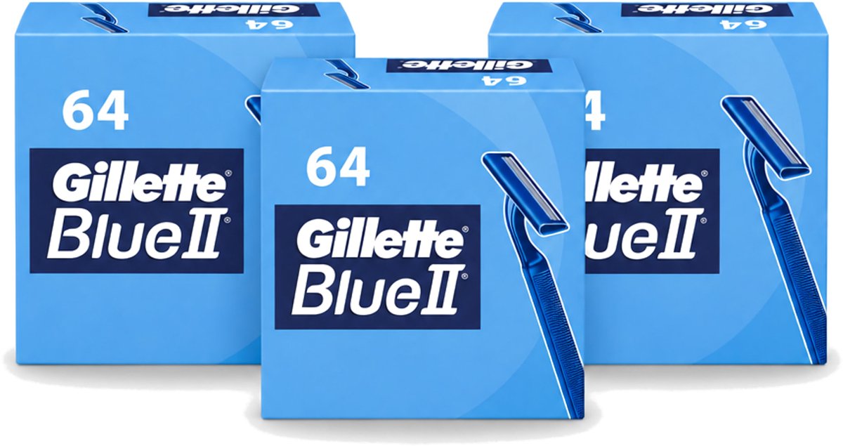 3 x Gillette - Blue 2 - Wegwerpscheermesjes - Duurzaam en comfortabel - 64 Scheermesjes - Voordeelverpakking - 3 stuks