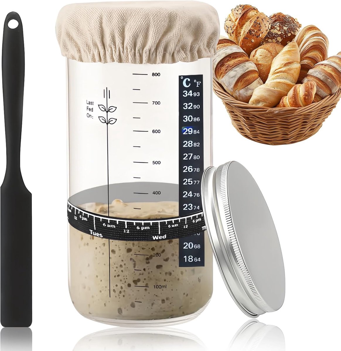 Zuurdesemstarter set - gistingpot met thermometer - siliconen spatel - eenvoudig zelf zuurdesem maken - ShopVlot