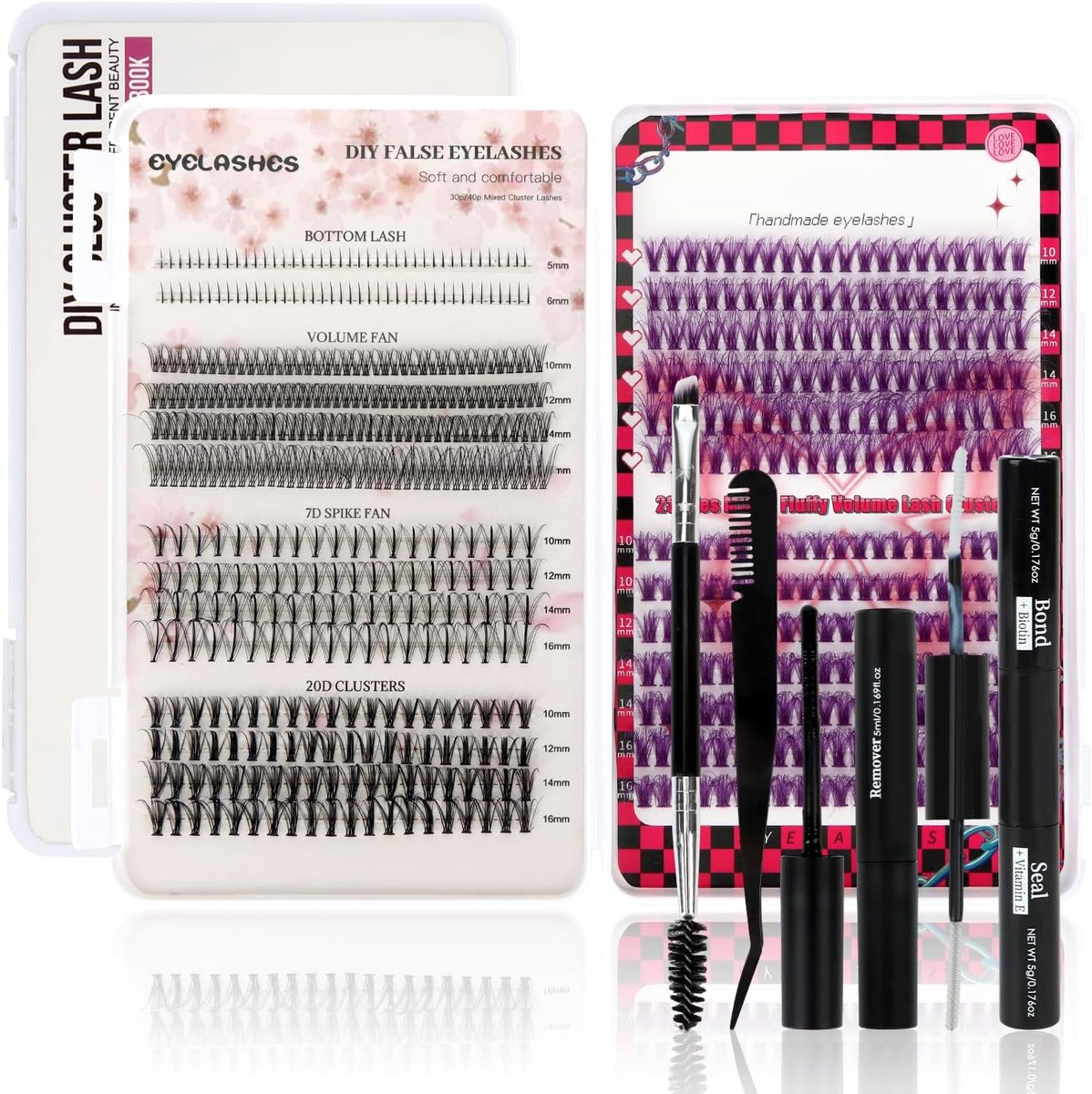 664 stuks wimperextensies, clusterwimpers, 10-16 mm gemengde lengtes, complete doe-het-zelf wimperverlengingsset met - ShopVlot