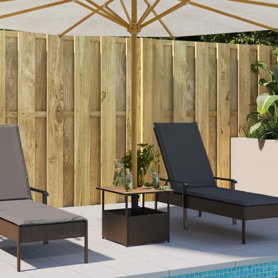 Terras met parasolgat, bruine tuintafel 55 x 55 x 46,5 cm van PE-rotan en acaciahout, stabiel gepoedercoat stalen frame voor buiten — afbeelding 4