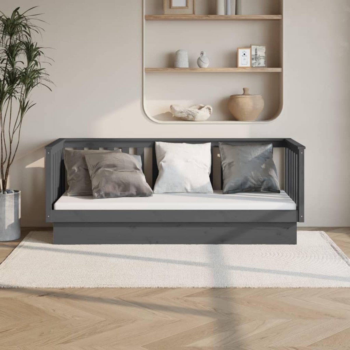 Grenenhout multifunctionele slaapbank logeerbed 75x190 cm grijs