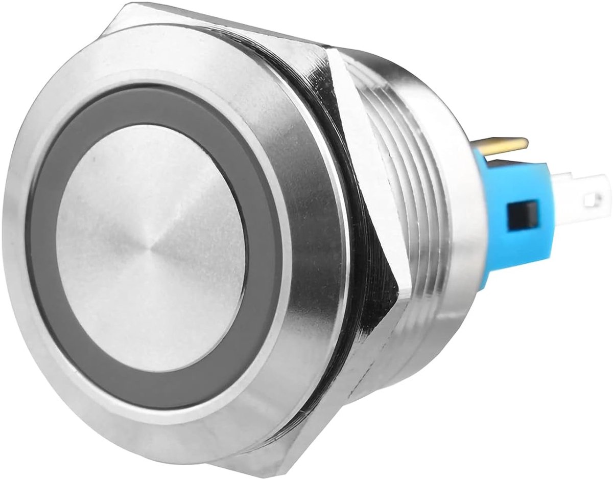 Push Button Switch 22mm - Waterdicht Momentary - RVS behuizing - Groen licht voor DIY projecten - ShopVlot
