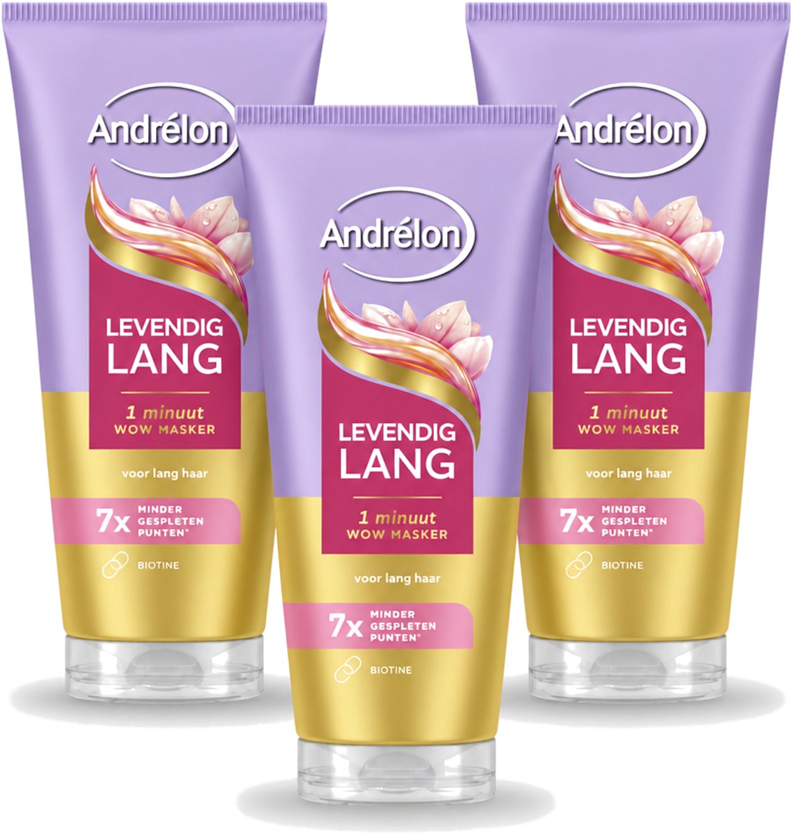 3 x Andrélon – Haarmasker WOW – Levendig Lang – 180 ml - Voordeelverpakking - 3 stuks
