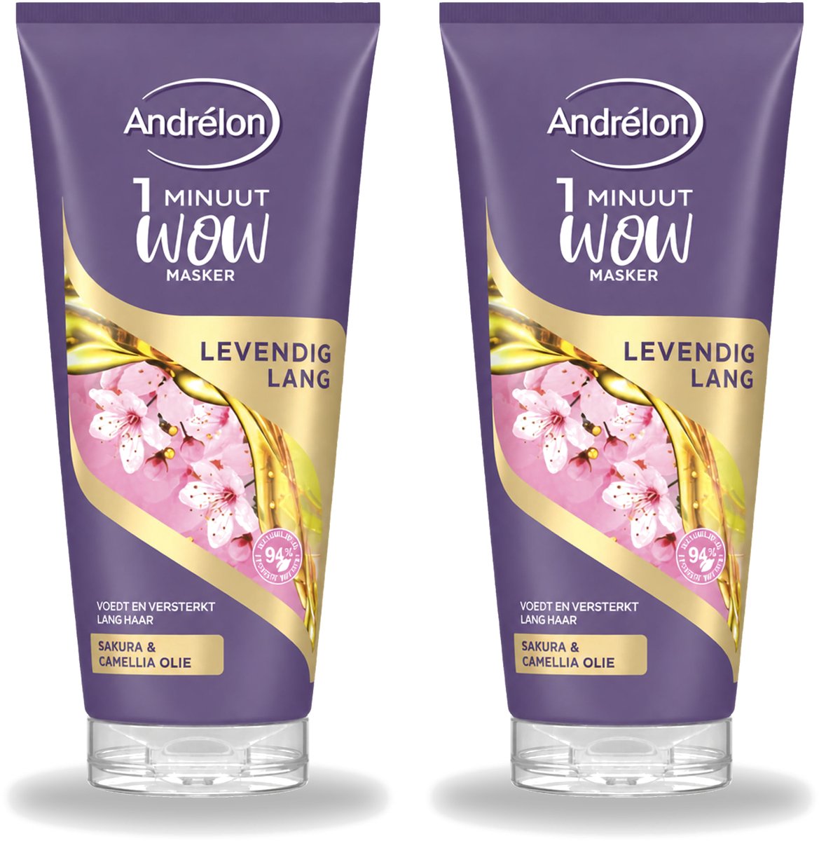 2 x Andrélon - WOW - Masker - Levendig Lang - 180 ml - Voordeelverpakking - 2 stuks