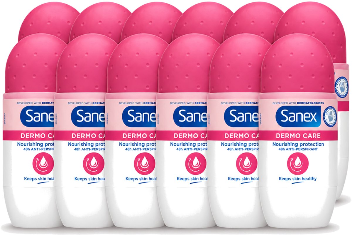 12 x Sanex – Deodorant Roller – Dermo Care 48H Antiperspirant - 50 ml - Voordeelverpakking - 12 stuks