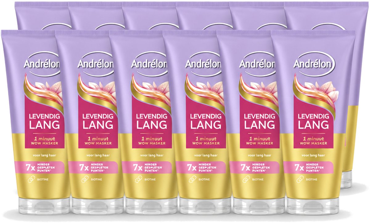 12 x Andrélon – Haarmasker WOW – Levendig Lang – 180 ml - Voordeelverpakking - 12 stuks