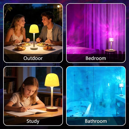 VHV - Douchelamp - Waterbestendige Badkamerlamp - Oceangolf Projector - Beige - 16 Kleuren - Spa‑achtige Sfeerlamp - Oplaadbare - Met Aanraak & Afstandsbediening - Draadloze Lamp - Badkamerverlichting van VHV — afbeelding 2