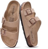 Olanly - uniseks sandalen – suède – slippers met boogondersteuning – houten klompen – beige - 40 - Geschikt voor een voetlengte van 25,4cm