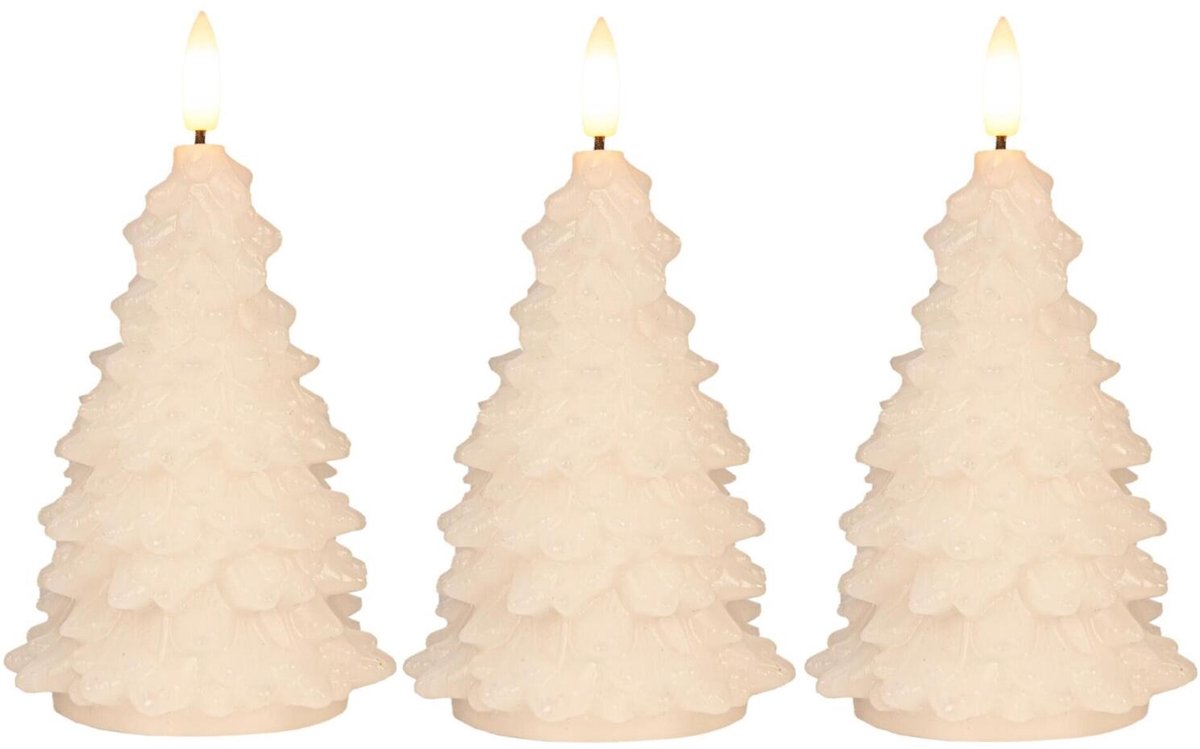 Anna's Collection LED kerstboom kaars - 3x - wit - 20 cm - kerstkaars - kerstdiner kaarsen