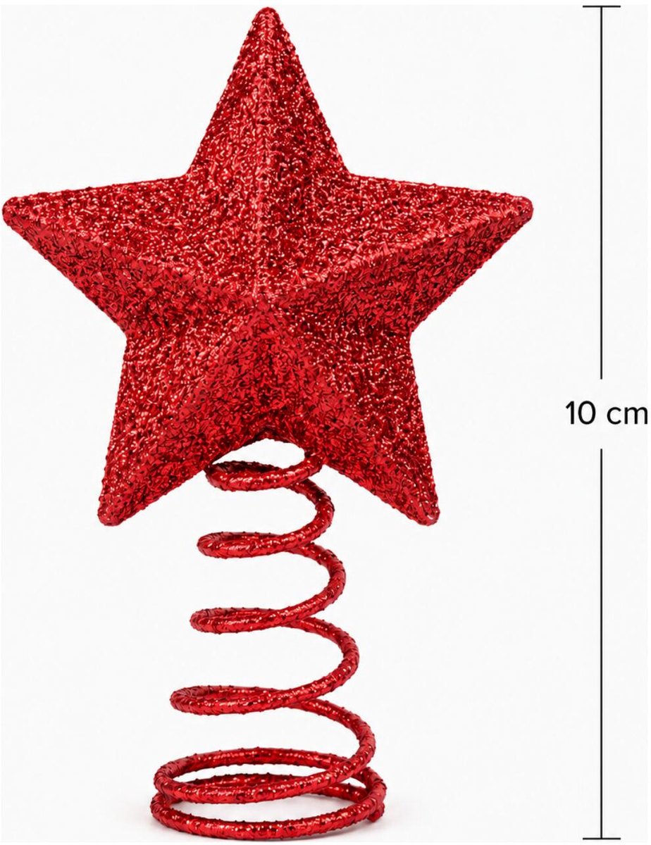 Kerstboom piek - mini - ster vorm - rood - H10 cm - kerstpiek voor kleine boompjes – foto 2