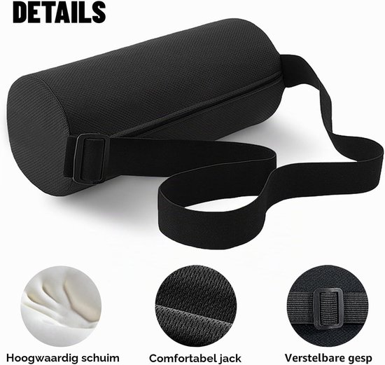 Lendensteunkussen - Zwart - 32 x 12 cm - Ergonomisch Lordosekussen met Verstelbare Band - Voor Bureaustoel en Auto — afbeelding 5
