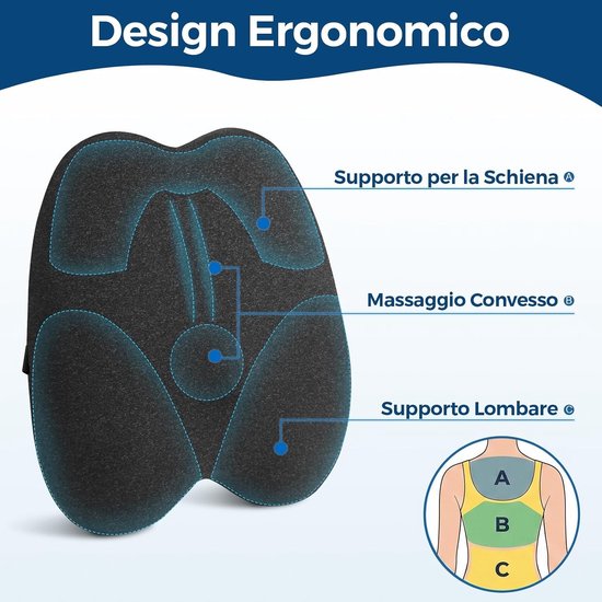 Ergonomisch Lendenkussen - Zwart - Traagschuim - Voor Bureaustoel en Auto — afbeelding 4