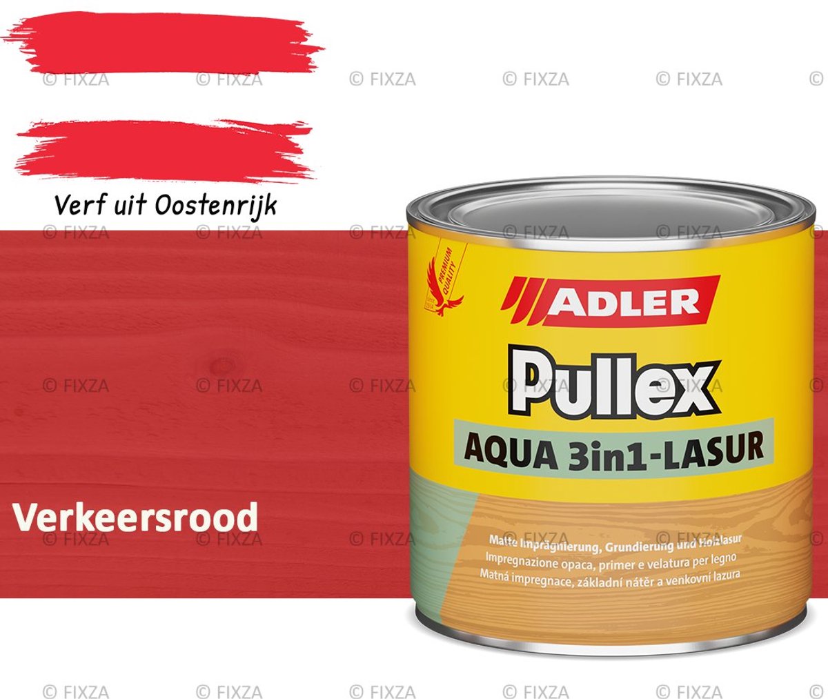 ADLER Pullex Aqua 3in1 Houtbeits Buiten – Transparante Beits – Verkeersrood – 750ml – Impregneer, Grond- & Eindlaag in 1