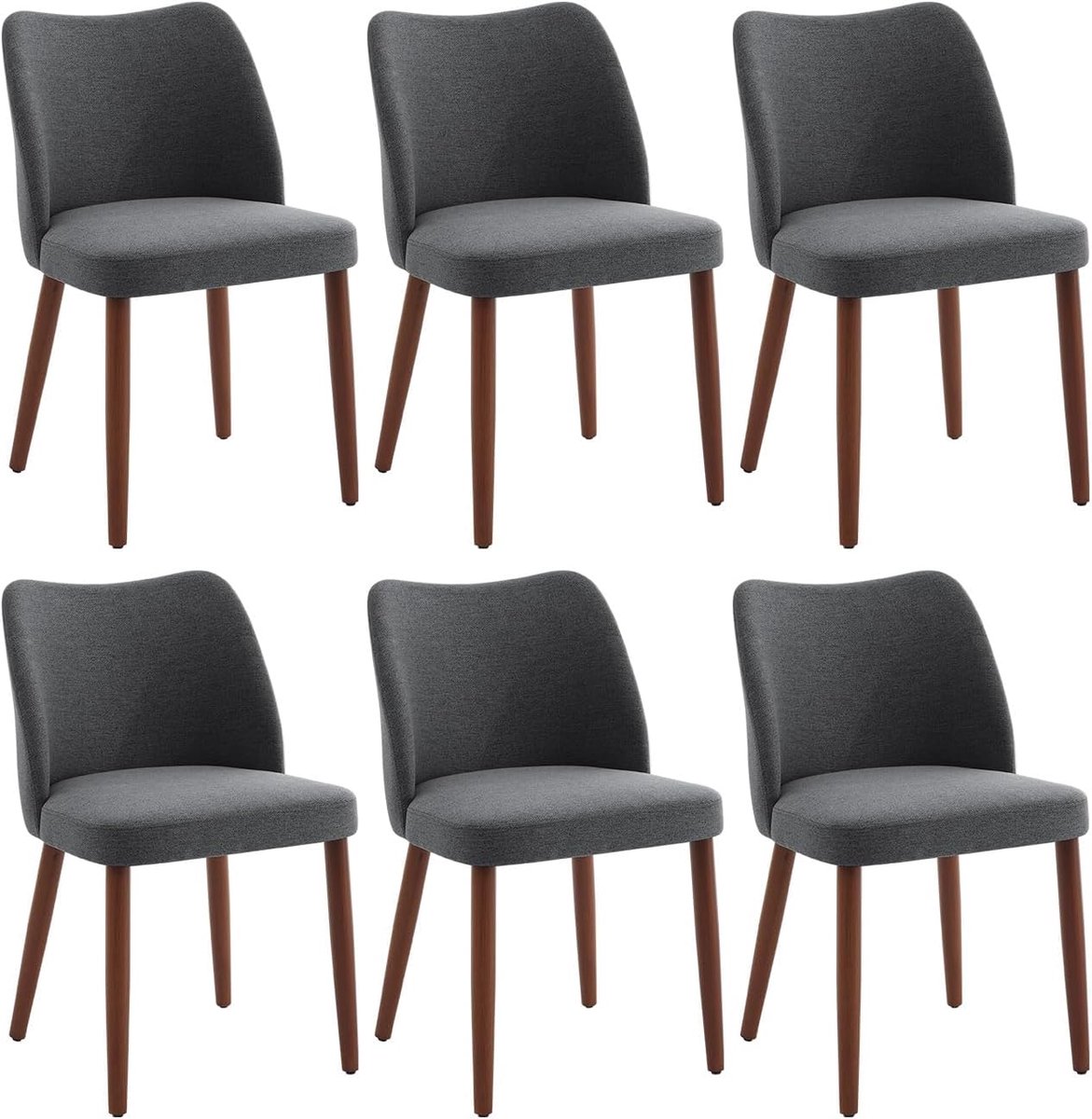 Eetkamerstoelen Set van 6 - Moderne Stoffen Stoelen Houten Poten beige