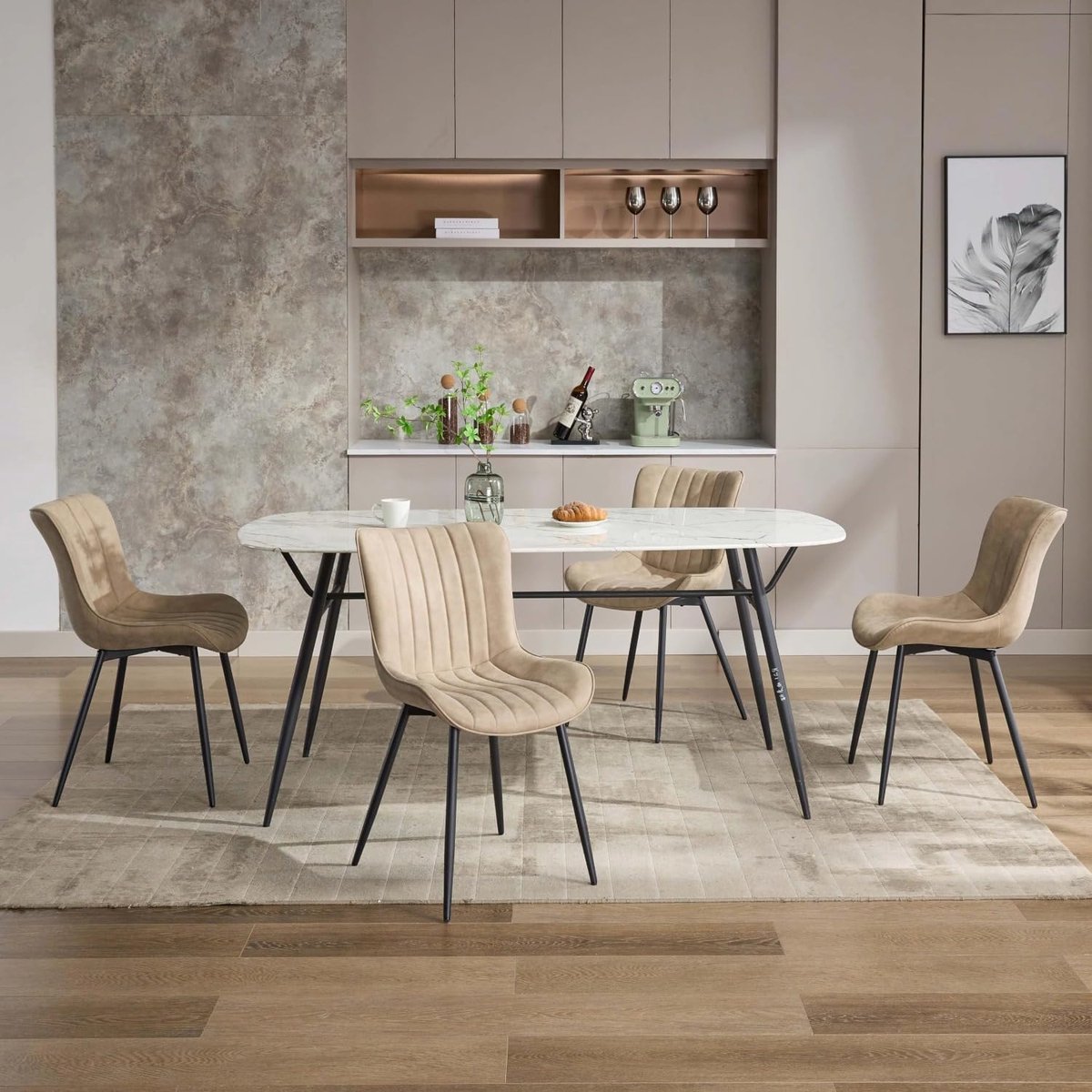Eetkamerstoelen Set van 4 - PU Leren Stoelen Khaki kleurMetaal 150kg