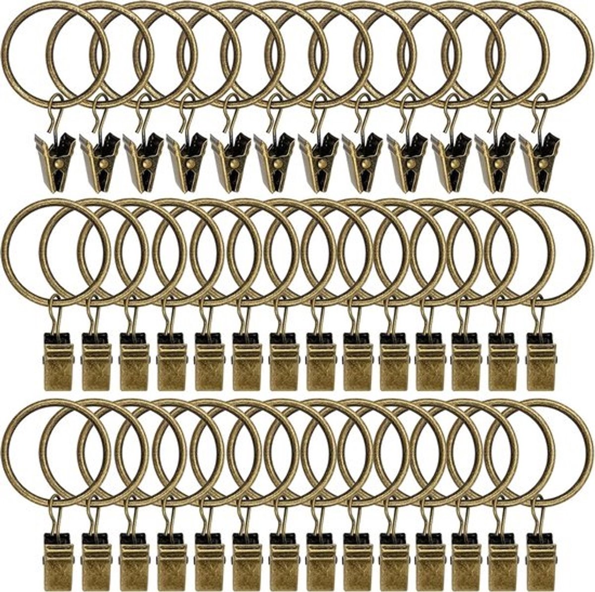 Gordijnringen met clips - Draperiehaken - Voor gordijnen ophangen - Set van 40 stuks - 126 inch binnendiameter - Brons