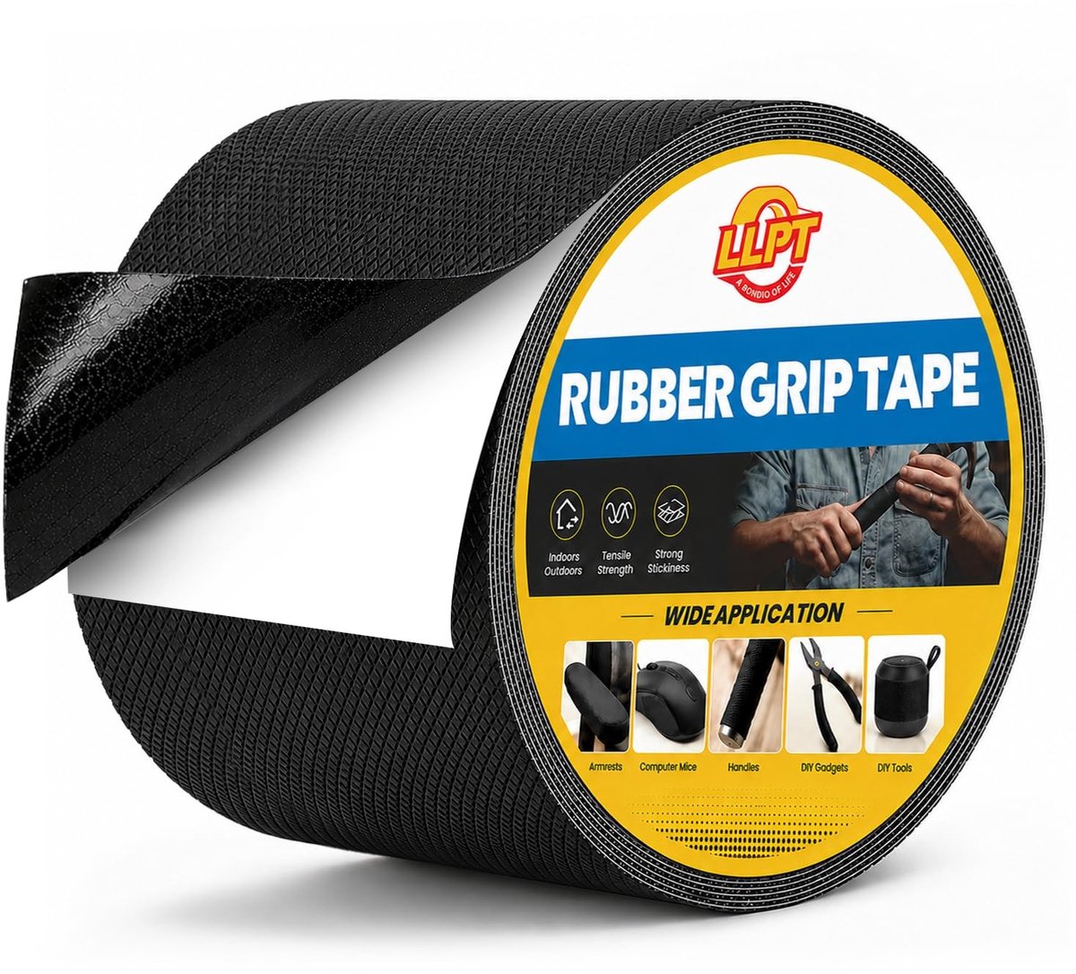 Rubberen antisliptape 10 cm x 5 m, slijtvaste griptape met sterke hechting voor armleuningen, gereedschap en knutselen, zwart