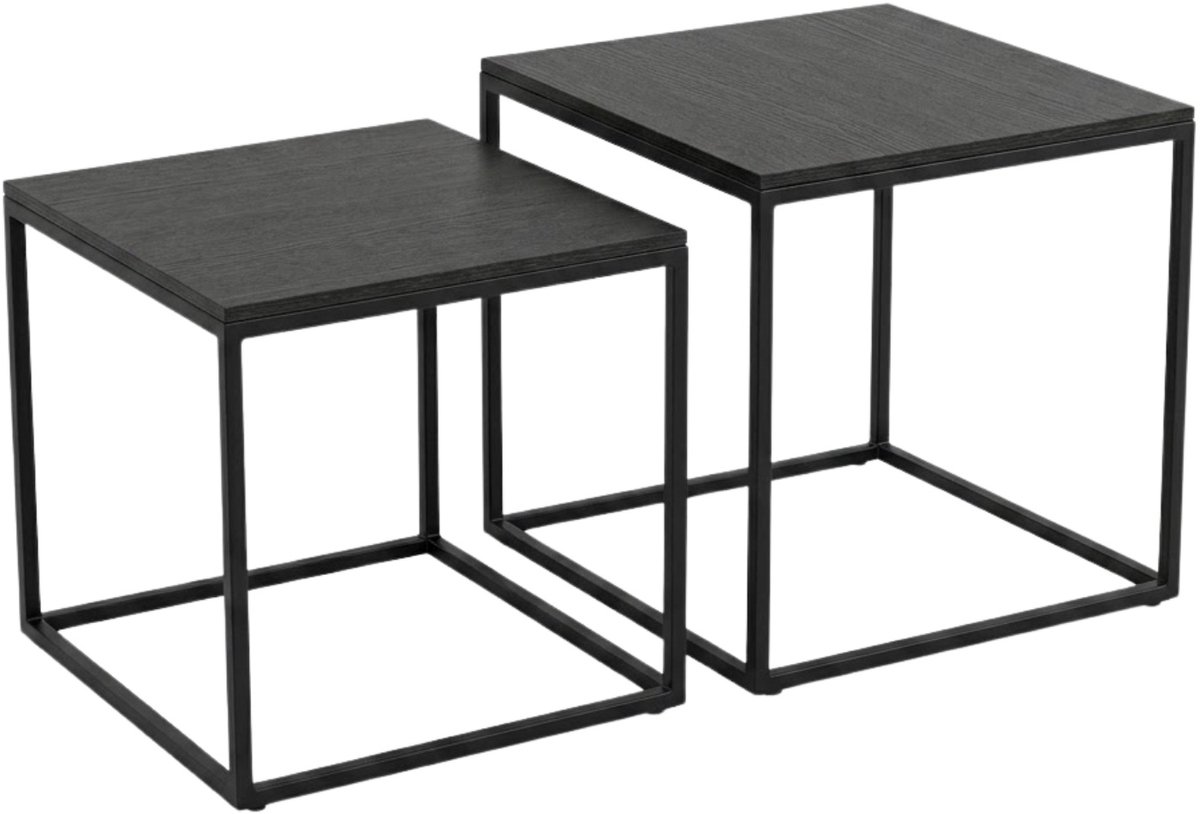 Set van 2 vierkante salontafels in verschillende maten, 50 x 50 x 50,5 cm.