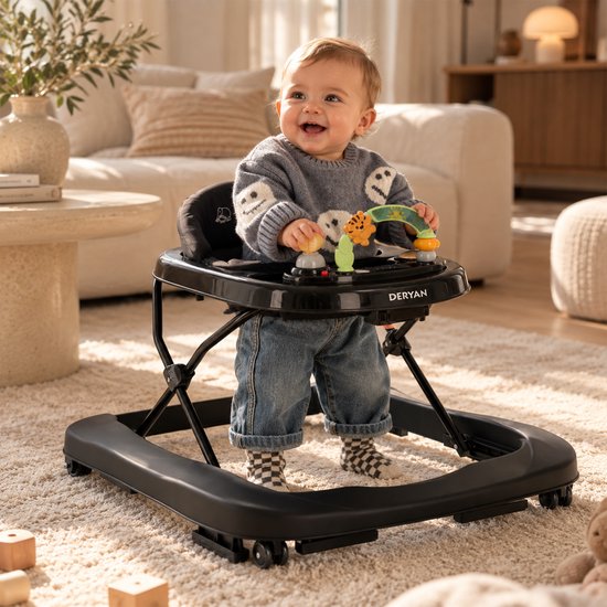 Deryan Luxe 2-in-1 Loopstoel - Inclusief speelset en dienblad - inklapbaar - Zwart van Deryan — afbeelding 3
