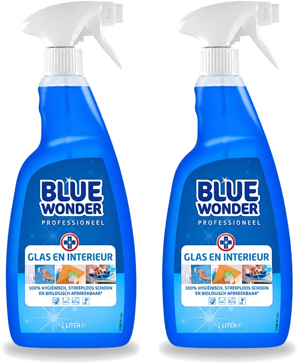 2 x Blue Wonder - Professionele Glas & Interieur Spray - Streeploos Schoon - 1 Liter - Voordeelverpakking - 2 stuks