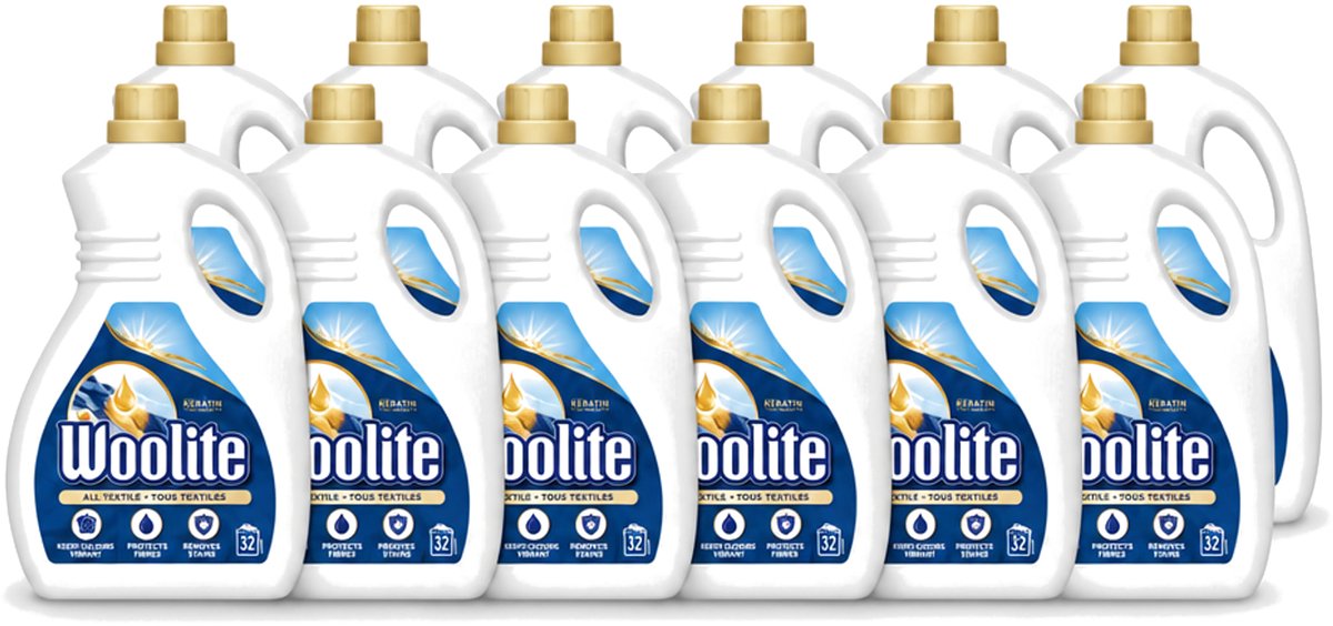 12 x Woolite Textile - Vloeibaar Wasmiddel - Met Keratine - Textiel Was - 32 Wasbeurten - 1,9L - Voordeelverpakking - 12 stuks