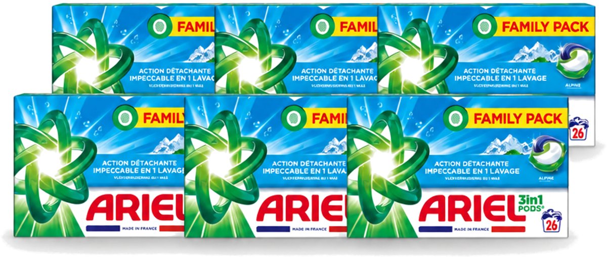 6 x Ariel – Pods 3in1 – Alpine – 26 wasbeurten - Voordeelverpakking - 6 stuks