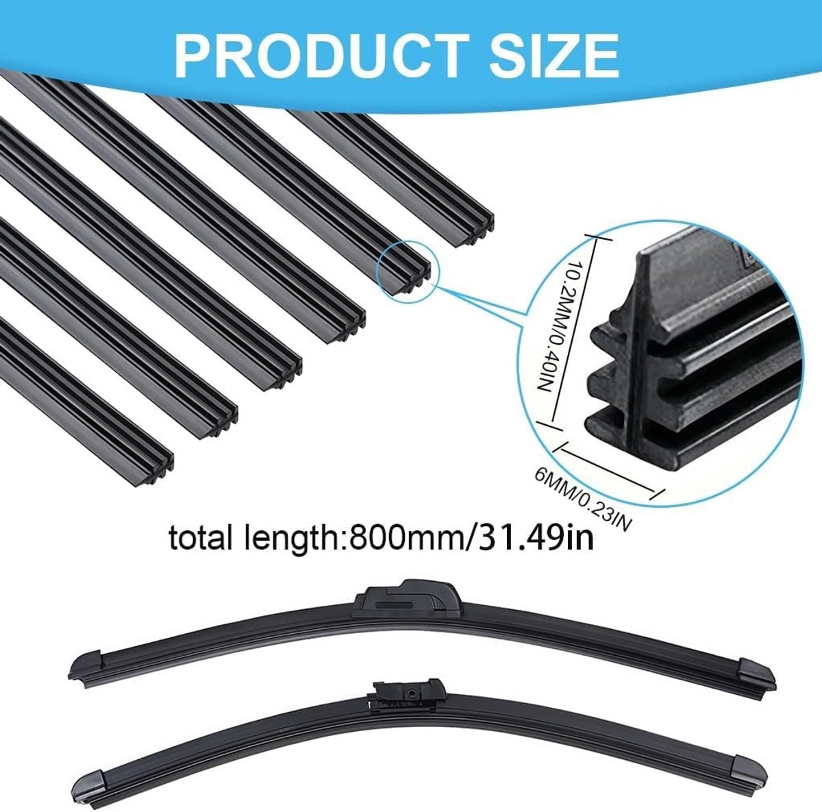 Ruitenwisserrubber 800 mm per meter, universeel reserverubber voor auto, helder zicht bij regen, voorruit en achterruit, natuurlijk rubber, accessoires voor optimale ruitenwissers
