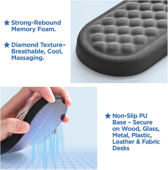 Grote Geheugen Schuim Polssteun voor Toetsenbord, Ergonomische Handsteun voor Kantoor en Gaming, 17.3 x 3.1 x 0.8 Inch, Comfortabel en Ondersteunend — afbeelding 2