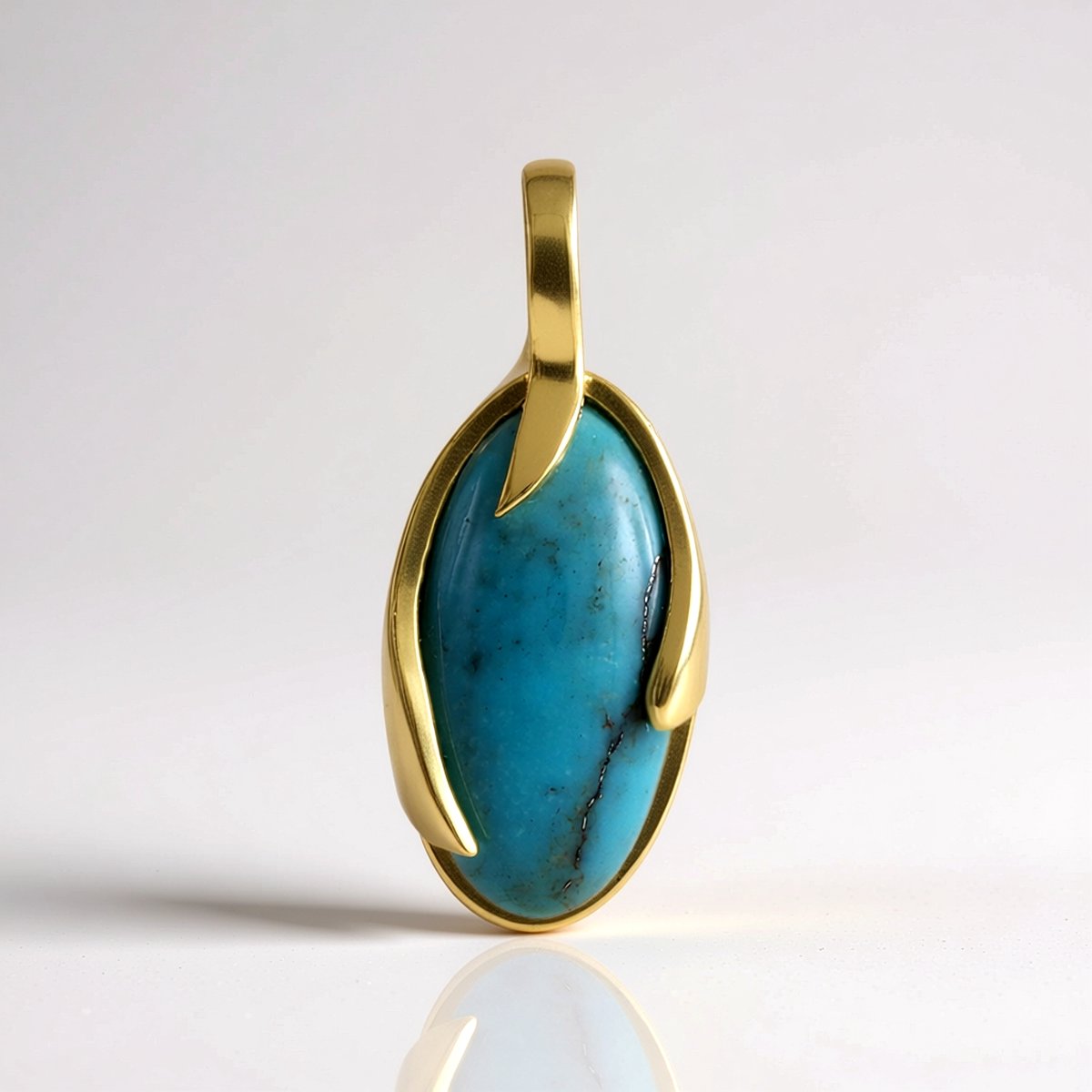 Cavill - Turkoois Hanger - 925 Sterling Zilver Verguld - Ovaal Cabochon Turkoois 1,305 ct - Elegante & Handgemaakte Dameshanger Blauw