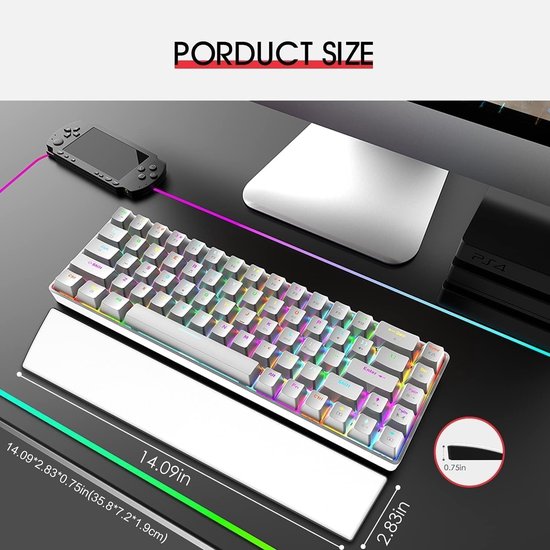 Ergonomische Polssteun voor 80% Compact Gaming Toetsenbord - Zacht Geheugenfoam, LED Verlichting en Antislip Rubber Voetjes — afbeelding 3