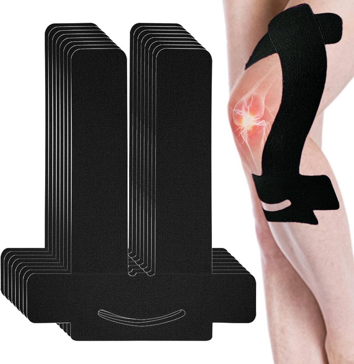 Pre-Cut Kinesiotape voor Knie Stabilisatie, Waterdichte Fysiotape tegen Kniepijn en Blessures