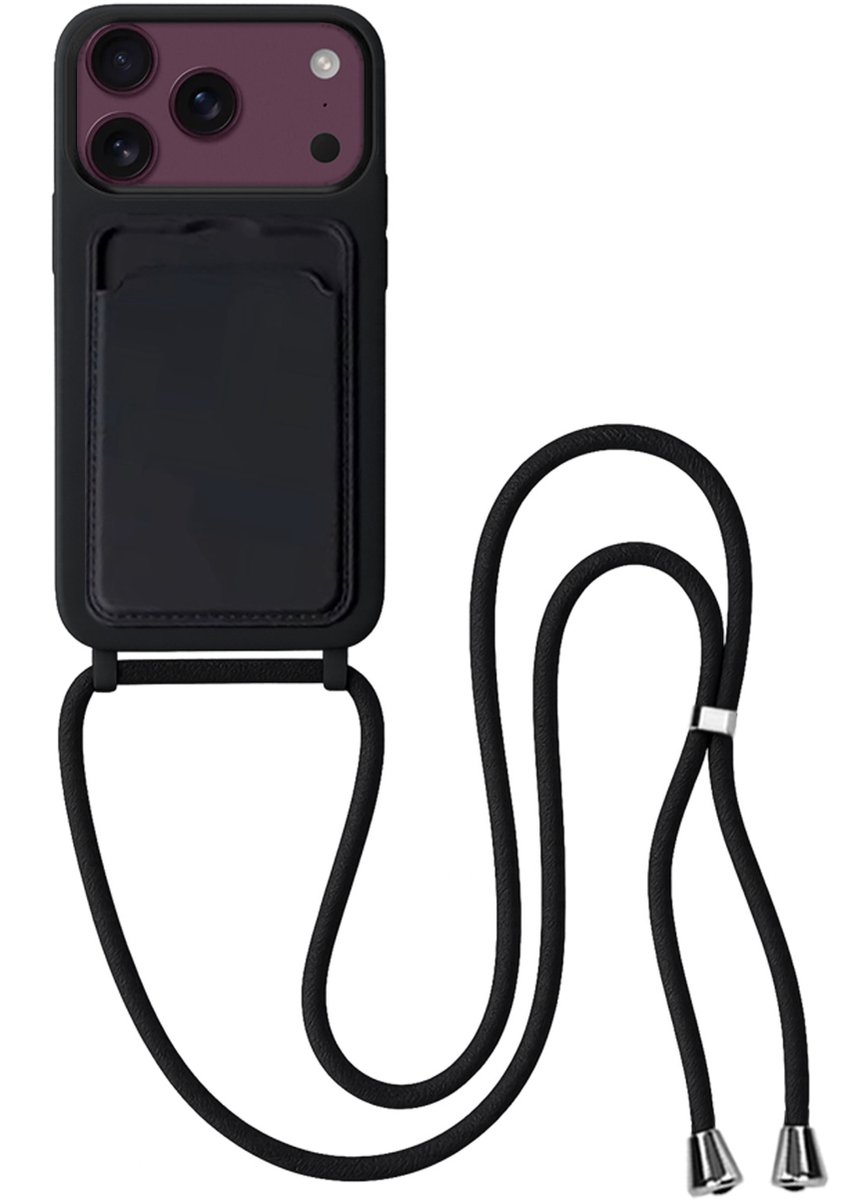 Hoes Geschikt voor iPhone 18 Pro Max Hoesje Met Koord - Telefoonhoesje Geschikt voor iPhone 18 Pro Max Backcover Met Afneembaar Koord - Zwart