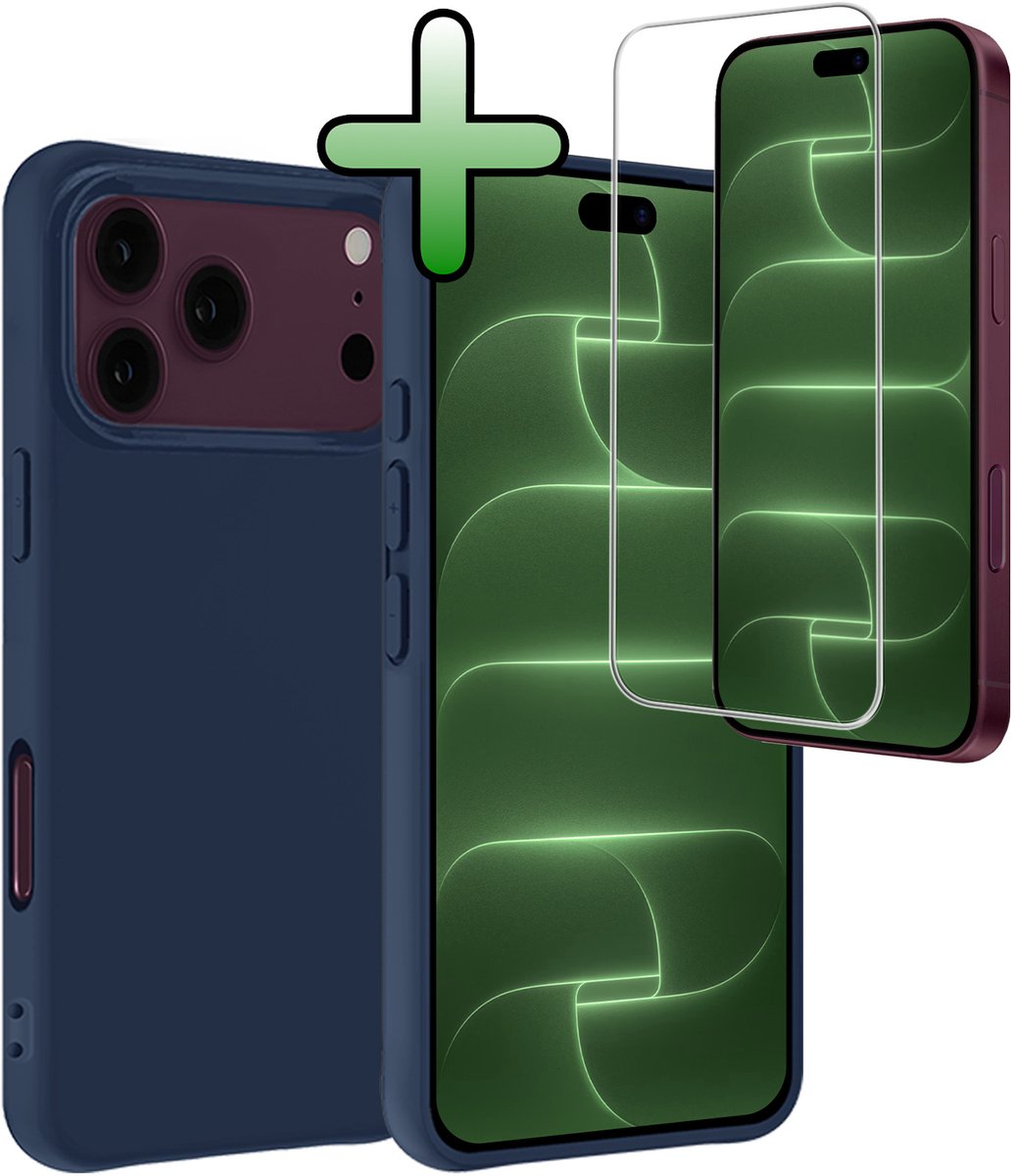 Hoesje Met Screenprotector - Geschikt voor Apple iPhone 18 Pro Max - Sterk & Shockproof - Back Cover - Siliconen Case - Telefoon Hoes - Donkerblauw