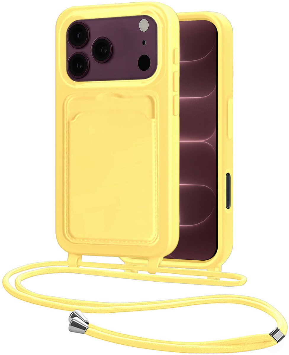 Hoes Geschikt voor iPhone 18 Pro Max Met Telefoonkoord - Siliconen Hoesje Backcover Met Ketting - Geel